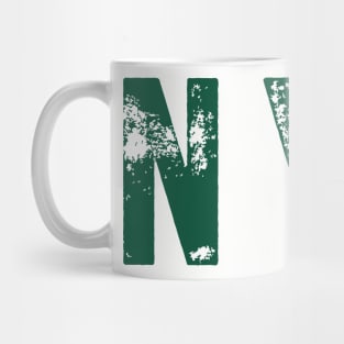 NYJ in Distressed Green text Mug